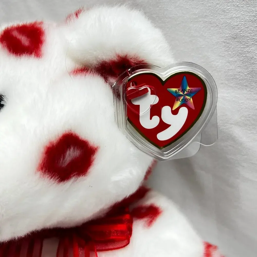Ty Beanie Buddies Collection Smooch Kiss Print Bear 2001 Employee Design 14
